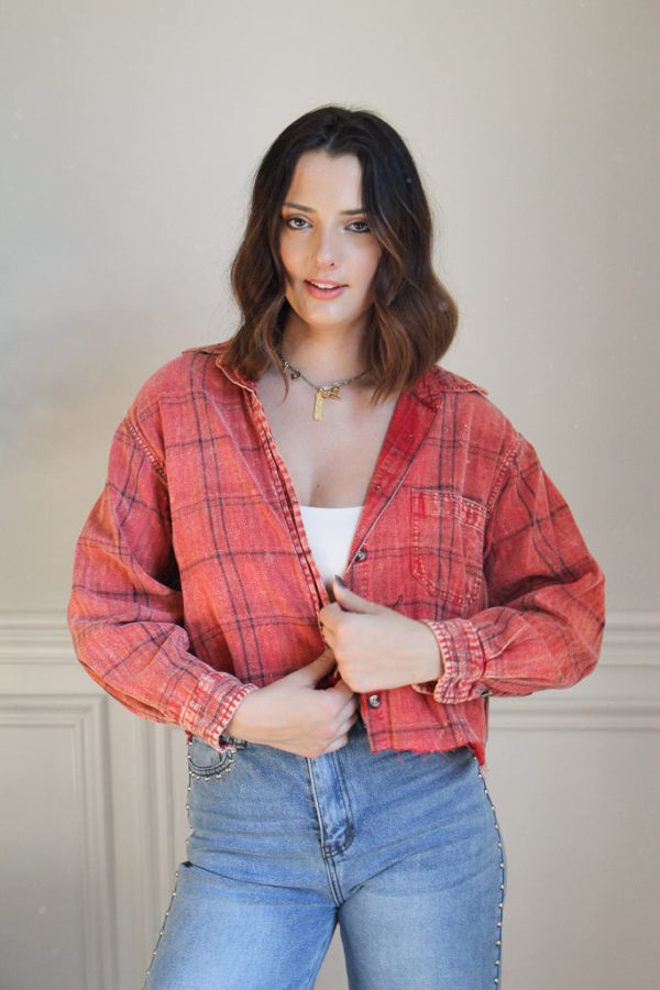 Pink Floyd Acid Wash Cropped Flannel Online Sale