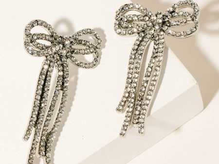 Rhinestone Pave Long Ribbon Bow Stud Earrings For Discount