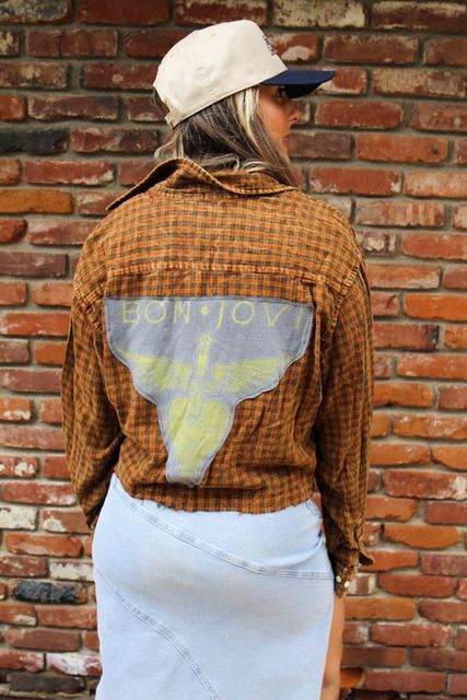 Bon Jovi Acid Wash Cropped Flannel Sale