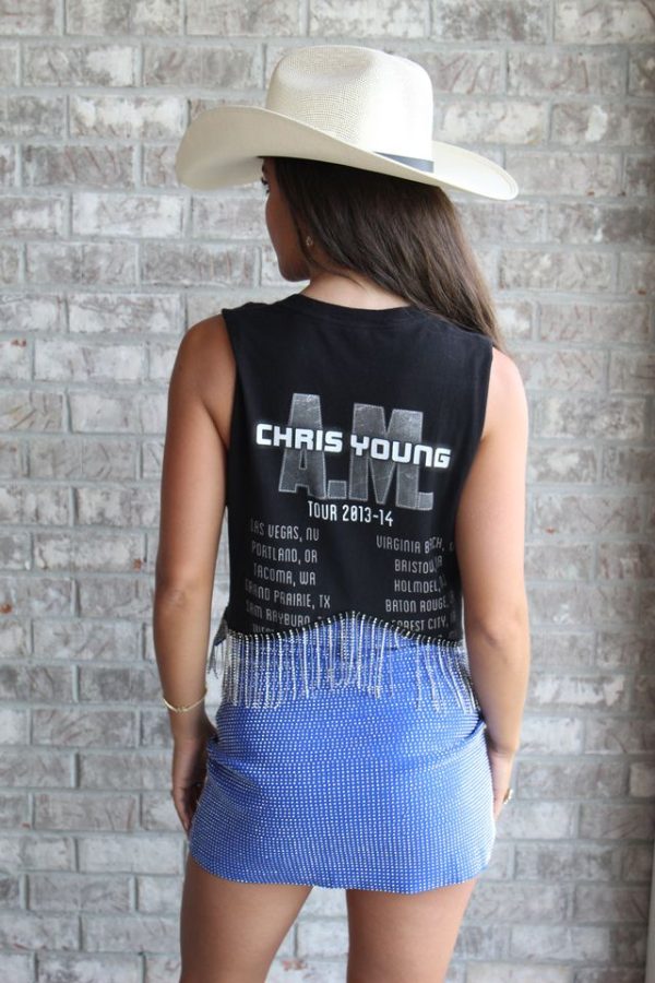 Chris Young Cropped Rhinestone Fringe Tank For Sale