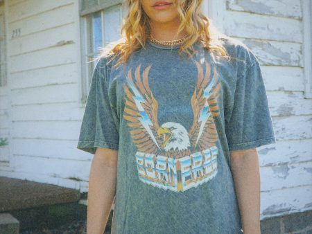 Born Free Eagle Graphic Tee - Stone Gray For Cheap