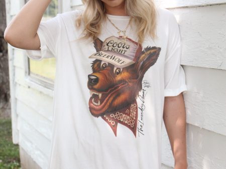 Beer Wolf Oversized Tee - White on Sale