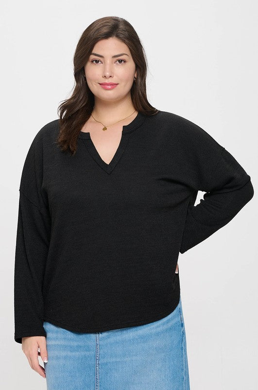 Chill Knit Sweater Top-Black Hot on Sale