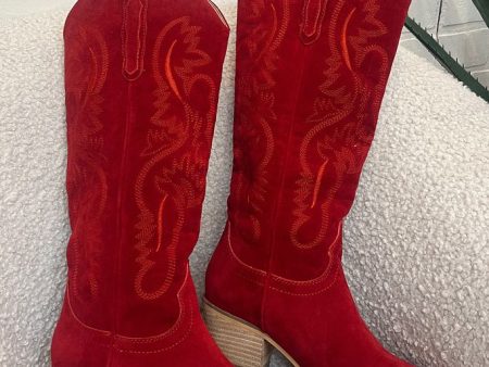 Hanan Suede Cowgirl Boots - Red Online Hot Sale