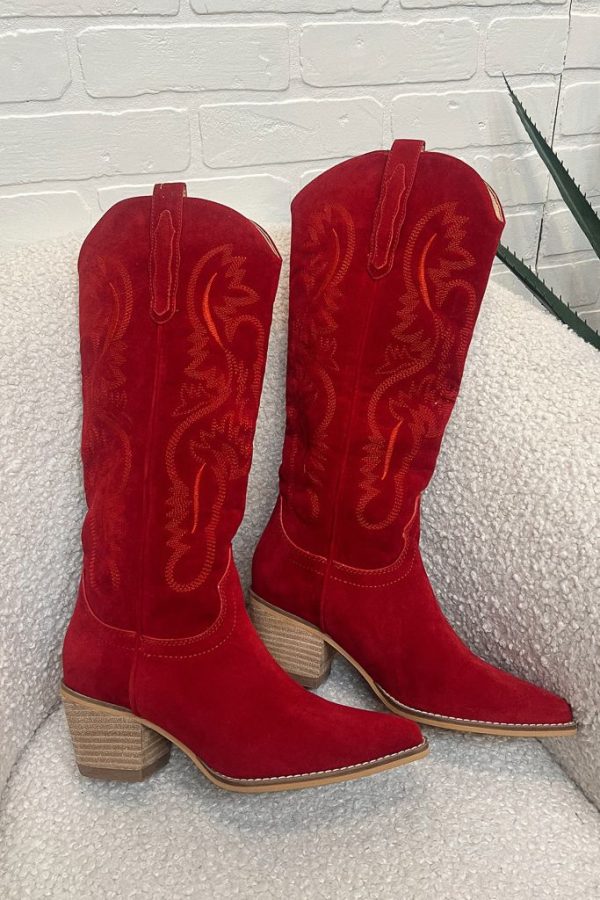 Hanan Suede Cowgirl Boots - Red Online Hot Sale