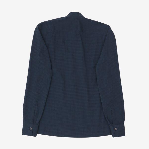 Seersucker Collarless Shirt Online Sale