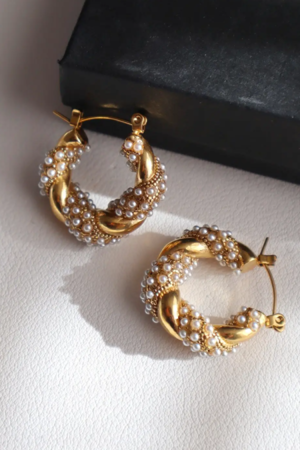 Nolita Hoops Pearl Gold Twisted Hoops Online Hot Sale