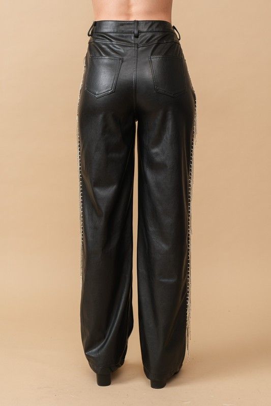 Rhinestone Fringe Leather Pants Discount