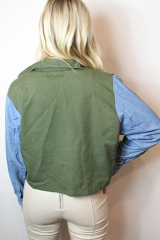 Two Toned Military Jacket With Rose Applique Online Sale