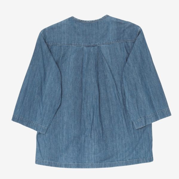 Collarless 3 4 Sleeve Denim Shirt Discount