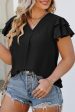 Black Ruffled Short Sleeve V Neck Plus Size Blouse Online Sale