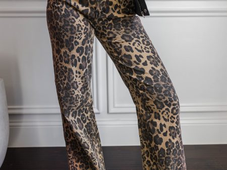 Vibrant Leopard Wide Leg Jeans For Cheap