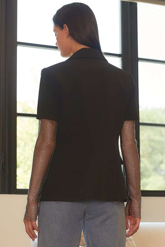 Embellished Fishnet Blazer - Black Online Sale