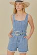 Darling Denim Rhinestone Belted Romper Online Sale