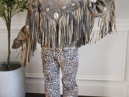 Vintage Acid Wash Concho Fringe Leather Jacket Fashion