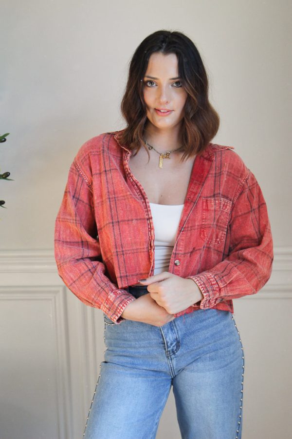 Pink Floyd Acid Wash Cropped Flannel Online Sale