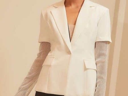 Embellished Fishnet Blazer - White Online