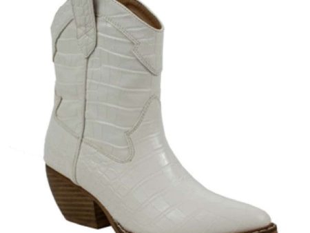 Holly Western Bootie- White Croc For Sale