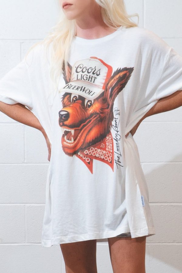 Beer Wolf Oversized Tee - White on Sale