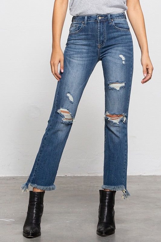 High Waisted Frayed Jeans For Cheap