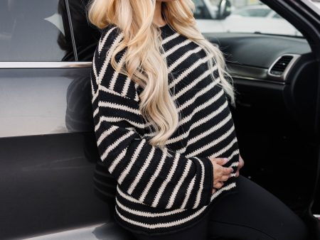 Coastal Stripes Pullover Sweater-Black Online now