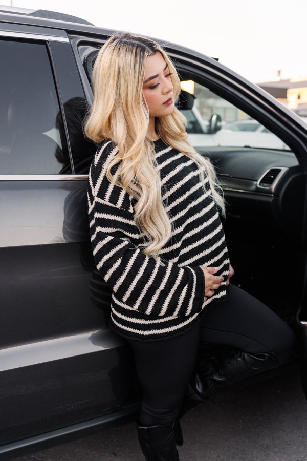 Coastal Stripes Pullover Sweater-Black Online now