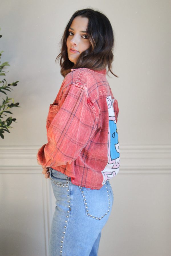 Pink Floyd Acid Wash Cropped Flannel Online Sale