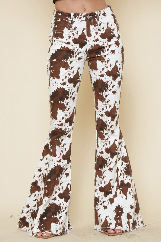 Pre-Order Amarillo Cow Print Bell Bottoms For Discount