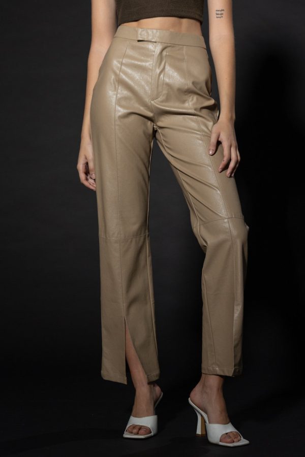 Ivy Slit Leather Pants - Beige Hot on Sale