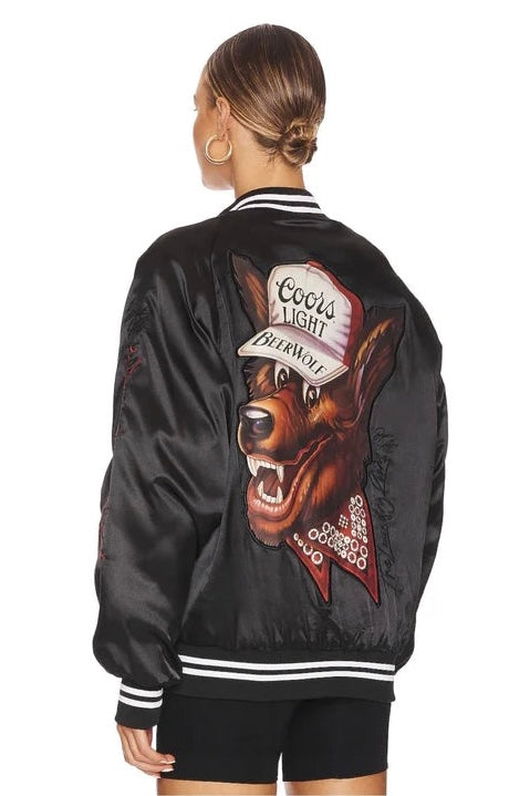 Coors Light Beer Wolf Varsity Jacket - Black Cheap