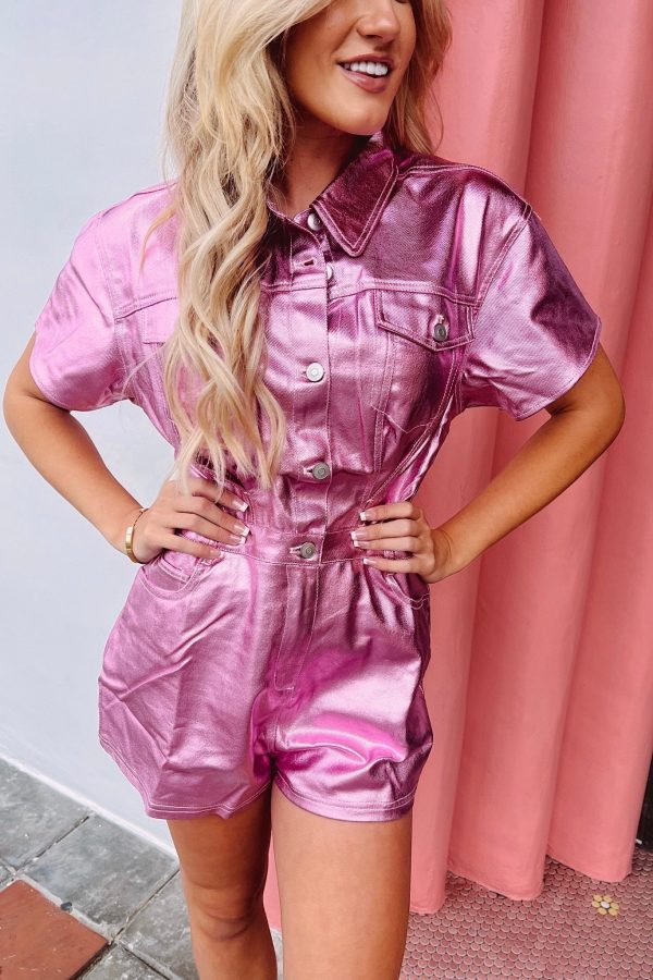 Shine Bright Metallic Romper Cheap