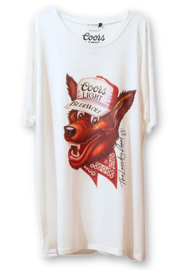 Beer Wolf Oversized Tee - White on Sale