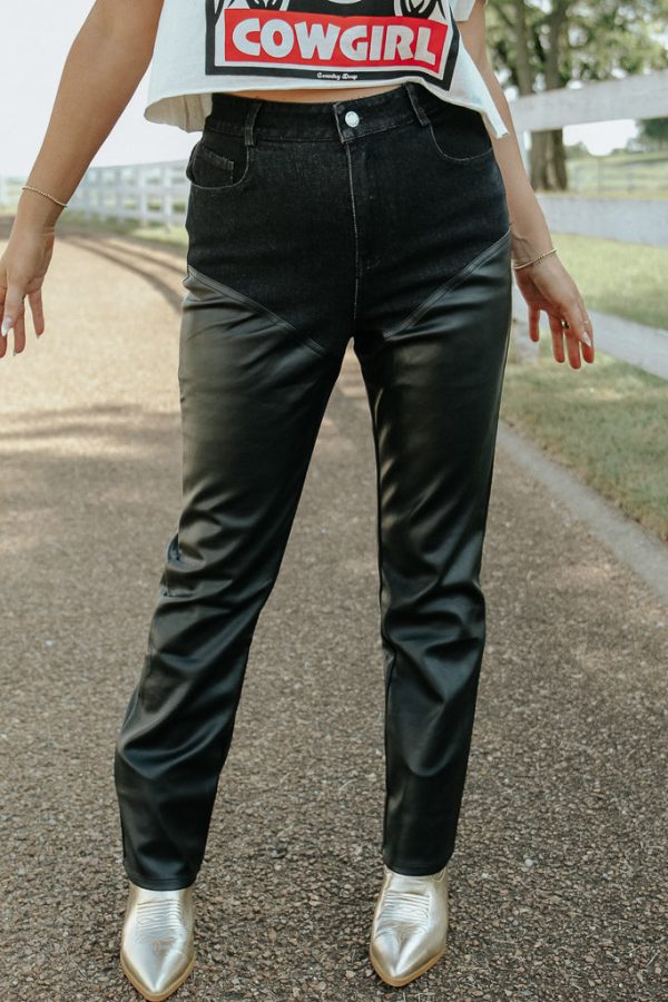 Harley Faux Leather Denim Pants Cheap