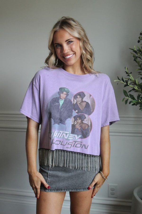 Whitney Houston Cropped Rhinestone Fringe Tee Online now