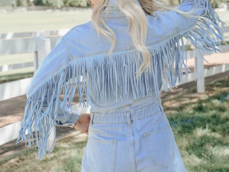 Wyoming Western Fringe Romper - Denim For Cheap