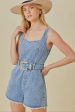 Darling Denim Rhinestone Belted Romper Online Sale