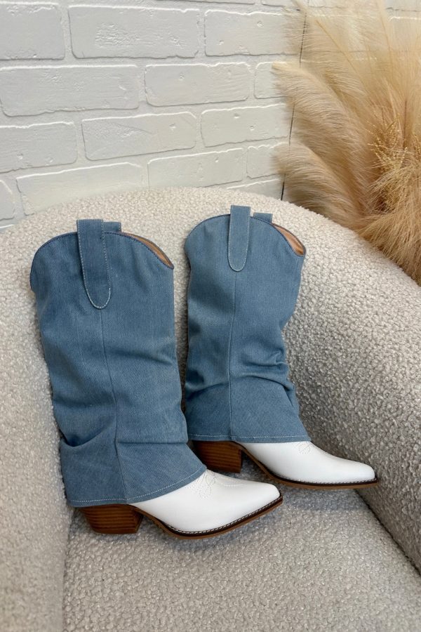 Branded Denim Cowgirl Boots For Discount