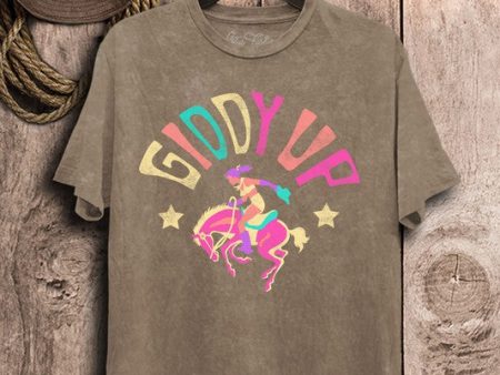 Giddy Up Rainbow Graphic Tee - Mocha Mineral For Sale