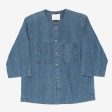 Collarless 3 4 Sleeve Denim Shirt Discount