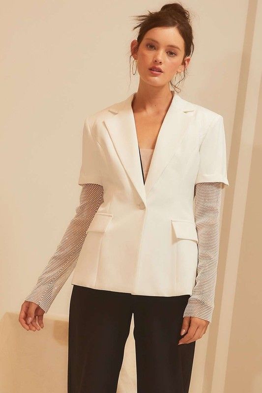 Embellished Fishnet Blazer - White Online