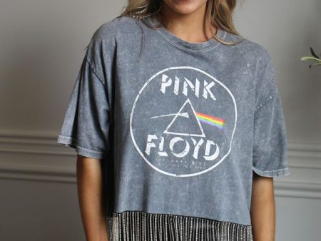 Pink Floyd Cropped Rhinestone Fringe Tee For Discount