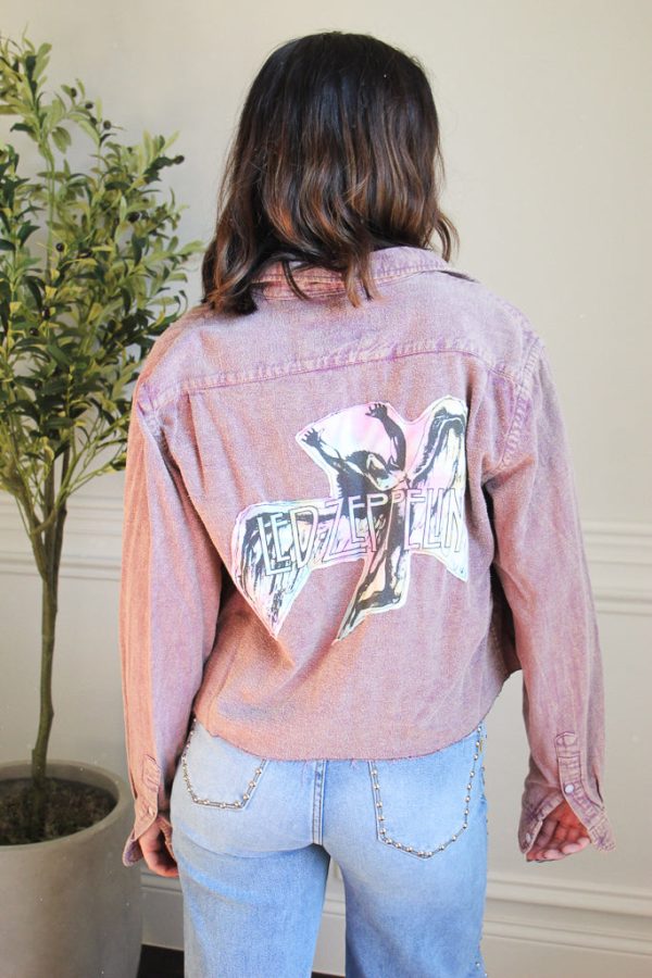 Led Zeppelin Acid Wash Cropped Flannel For Sale