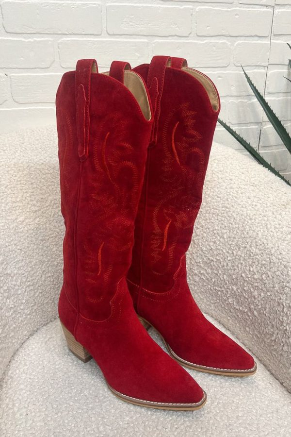 Hanan Suede Cowgirl Boots - Red Online Hot Sale