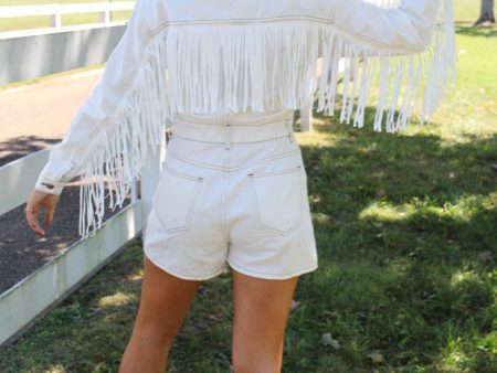 Wyoming Western Fringe Romper - White on Sale