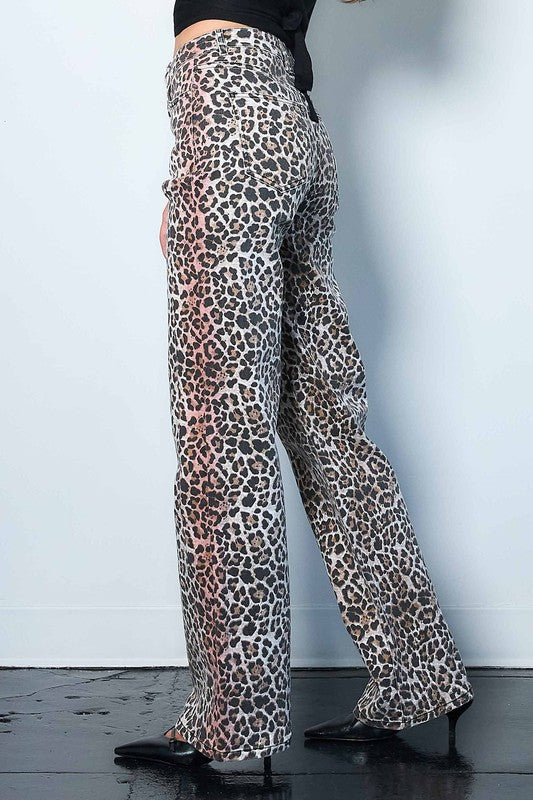 Wild Leopard Wide Leg Jeans Discount