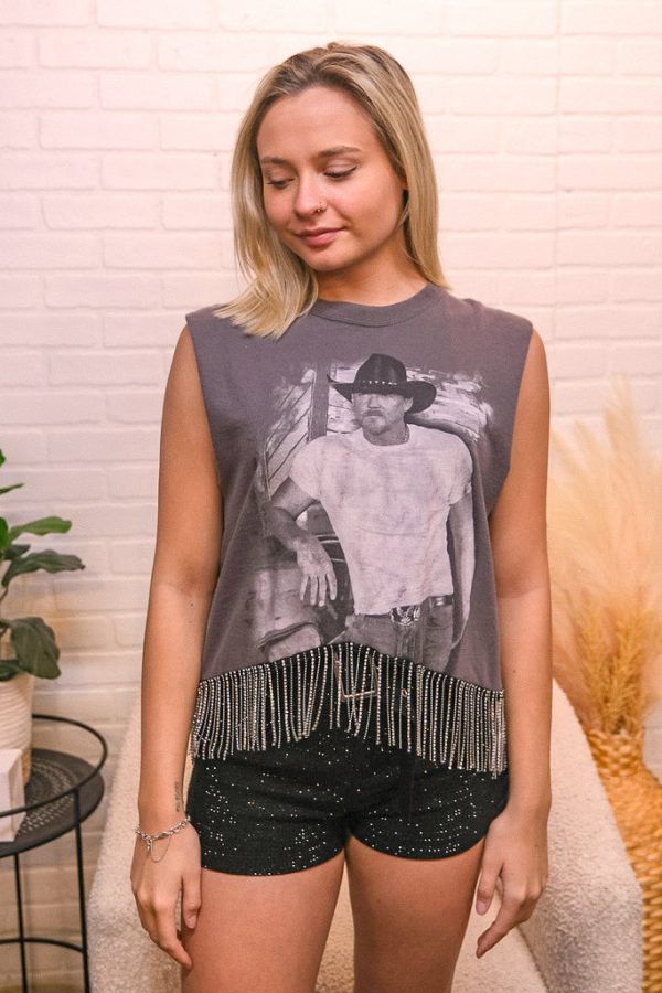 Trace Adkins Cropped Rhinestone Fringe Tank For Discount