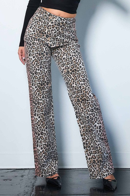 Wild Leopard Wide Leg Jeans Discount